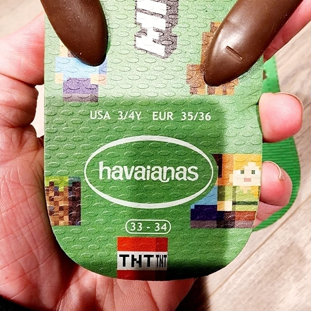 Havaianas Green Minecraft Sandals Flip Flops Size 3-4Y Summer Gamer Rare Shoe